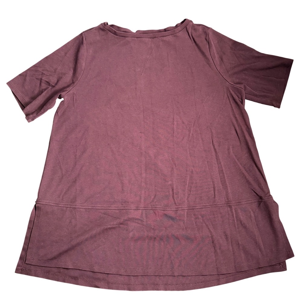 Eileen Fisher Plum Purple Short Sleeve Tunic Top Large Crew Neck Jersey Knit